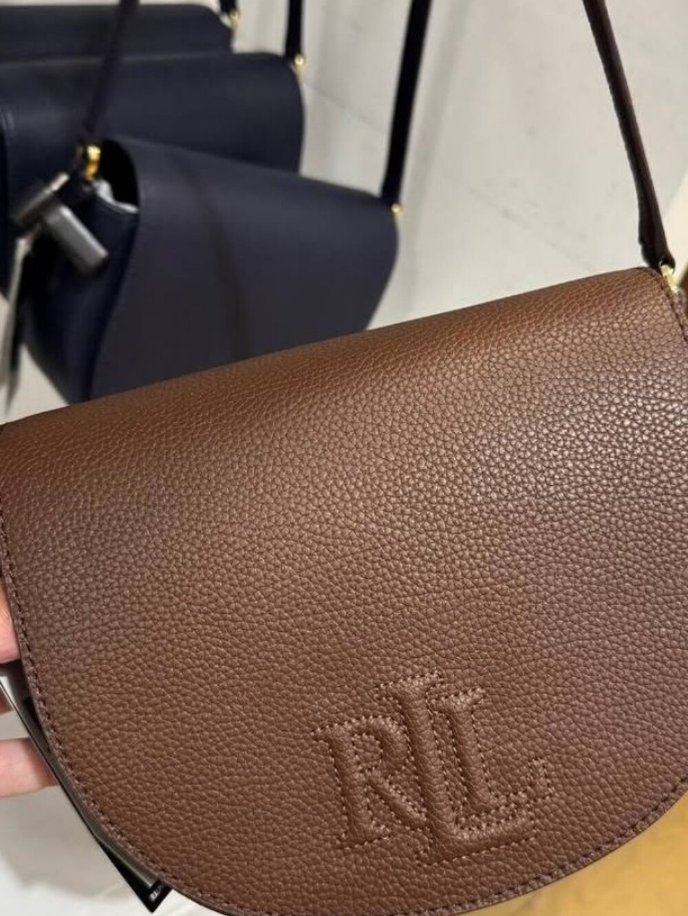 Ralph Lauren Brown Pebbled Leather Saddle Crossbody Bag